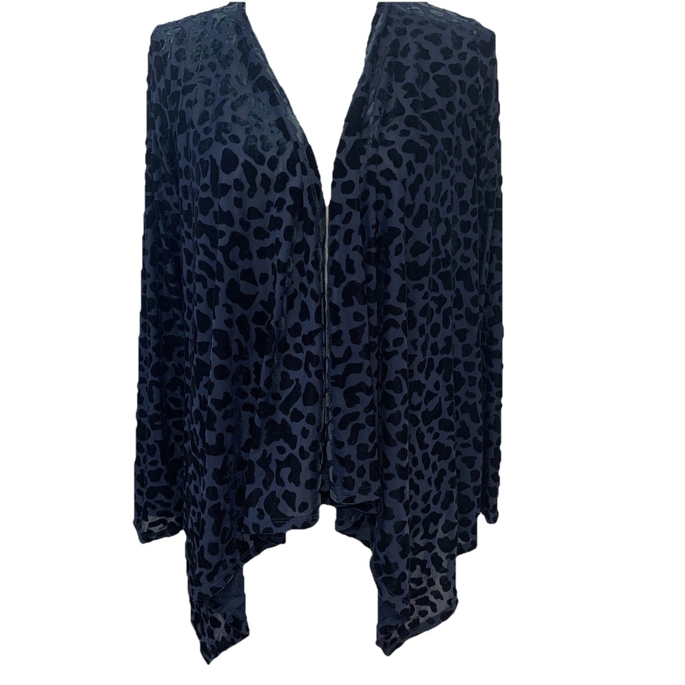 Forever 21 Black Velvet Burnout Leopard Print Open Front Cardigan Small Goth